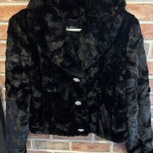 Rivet Black Faux Fur Cropped Coat Jacket Women Size M